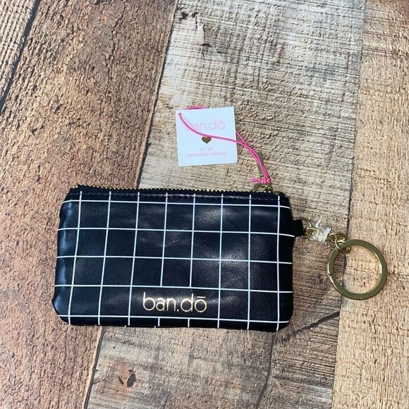 Ban.do Bando Zip Zip Keychain Pouch Black with White Lines NWT - Picture 1 of 8